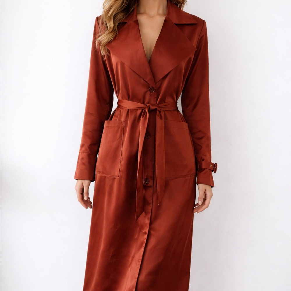 NWT Rebdolls Rust Satin Plus Size Trench Coat | 1X - Picture 11 of 12